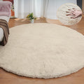 Round Rugs 8ft Shag Washable Fluffy Area Rugs for Bedroom Light Brown Beige Large Circle Faux Rabbit Shaggy Fur Rug for Living Room Nursery Rug