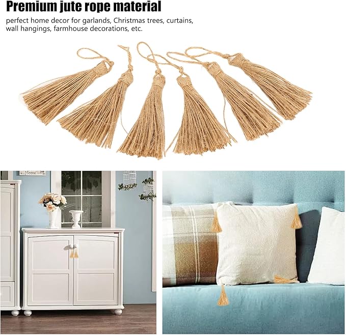 Rustic Style Natural Burlap Tassels for Crafts 6 Pieces Bracelet Necklace Home Decoration