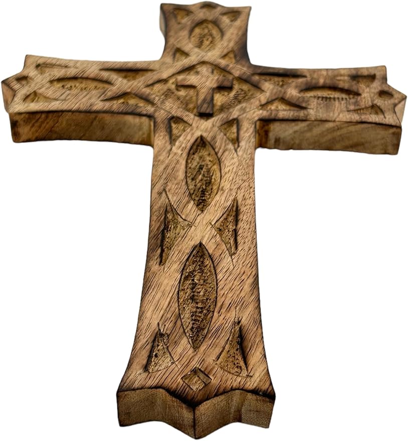 Wooden Cross 10 Inches Handmade Catholic Crucifix Wood Wall Cross Christians Spiritual Hanging Ornament Church Wall Decor For Home Office Living Room Long Hand Carved Ideal Christmas Gift for Women