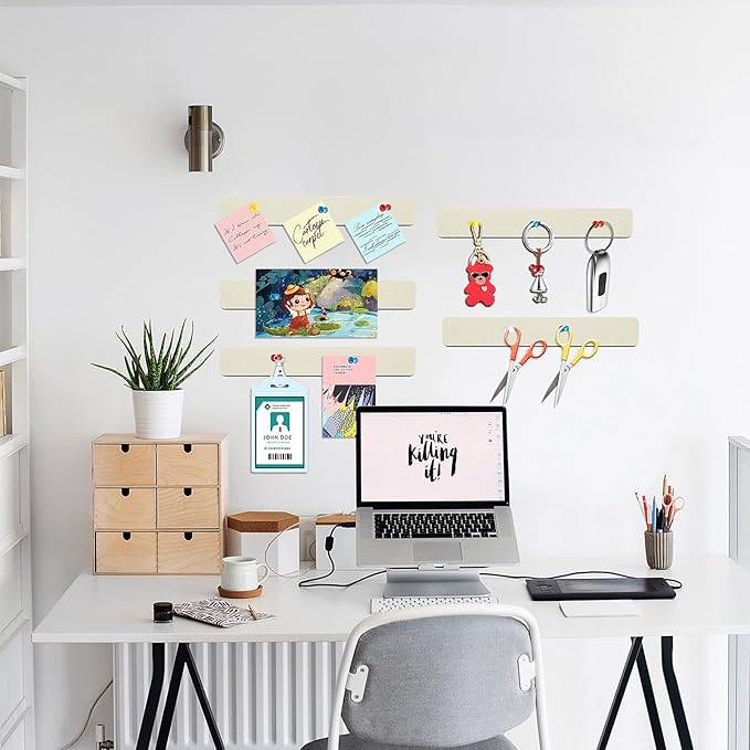 Felt Pin Board Bar Strips Bulletin Board for Bedrooms Offices Home Wall Decoration, Notice Board Self Adhesive Cork Board with 35 Push Pins for Paste Notes, Photos, Schedules (Cream)