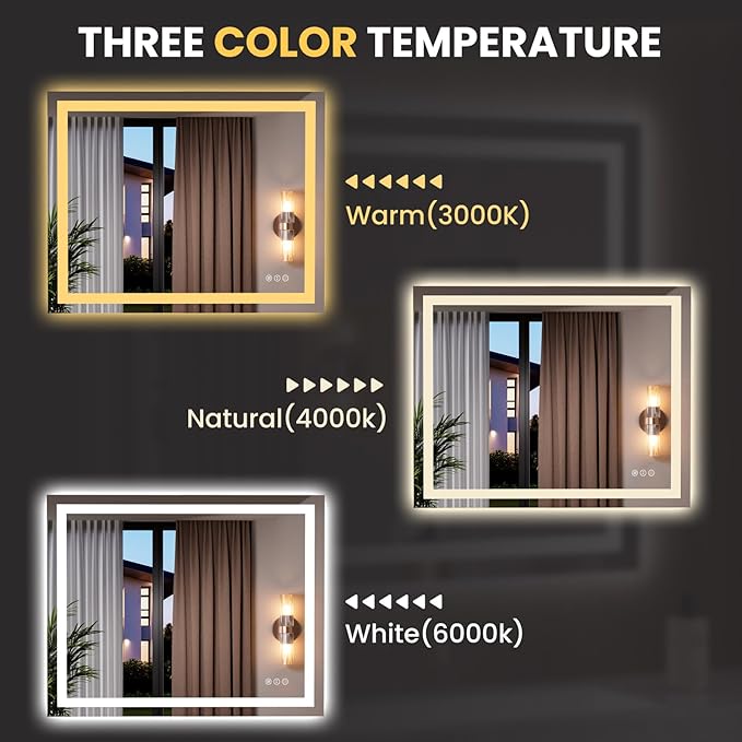 LOAAO 39.4"x31.5" LED Mirror for Bathroom, Lighted Bathroom Mirror with Lights, Anti-Fog, Dimmable, Memory Function, Clear Reflection