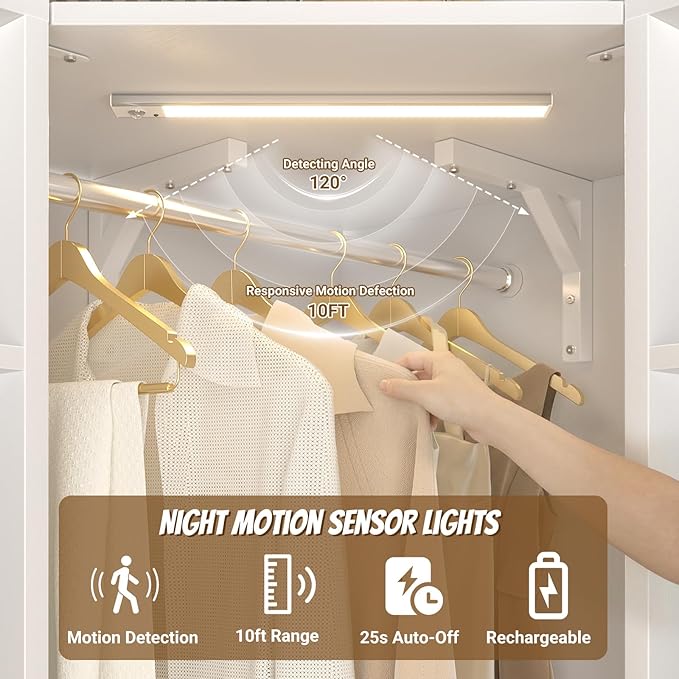 Corner Closet System with 2 Motion Sensor Lights, 39.2" Corner Closet Organizer with 12 Shelves, Closet Corner with 2 Hanging Rods, Versatile 6-Tier Walk-in Closets for Corner Space, White