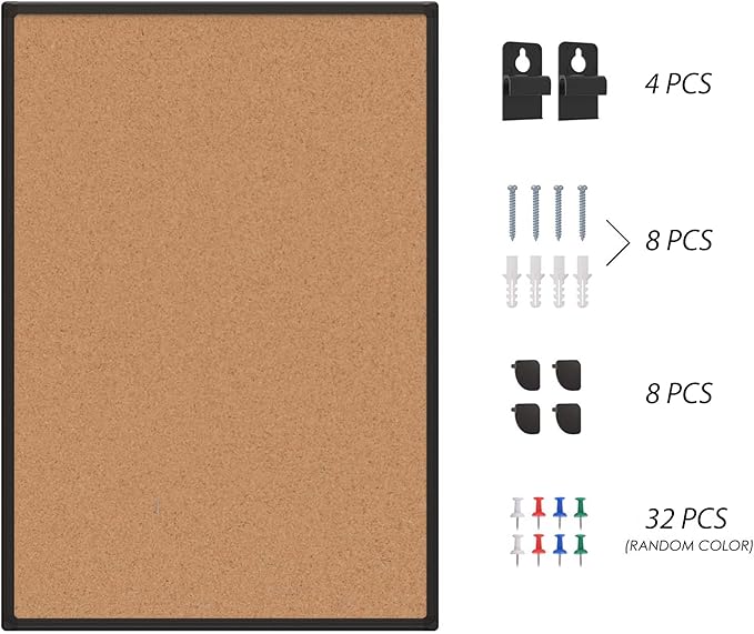 2-Pack Cork Board Bulletin Board 20 x 30, Black Aluminium Framed Corkboard, Office Board for Wall Cork, Large Wall Mounted Notice Pin Board with 32 Push Pins for School, Home & Office