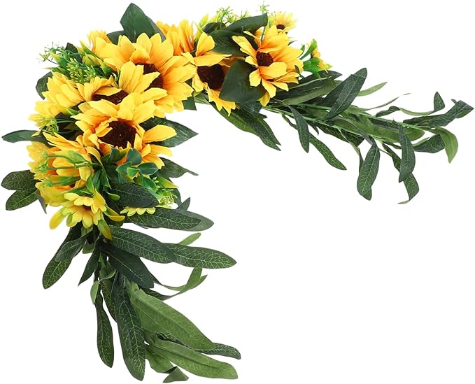 Garneck Artificial Sunflower Floral Swag Wedding Door Wreath Wall Hanging Garden Decor Home Decorative Accessory
