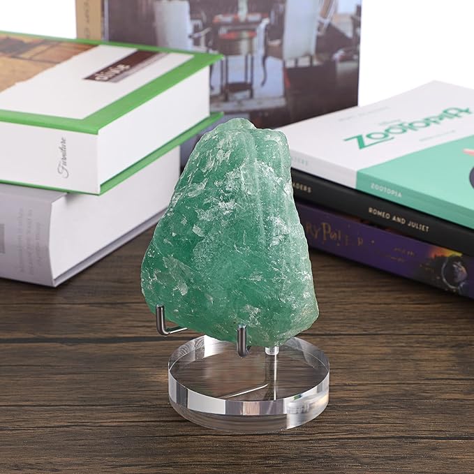 Hipiwe Clear Acrylic Display Stand Holder with Adjustable Metal Arms Display Easel Stands for Gemstones Fossils Minerals Agate Slabs Plates Crystals Saucers Collectibles, 2.4x2.4x4.1 inch