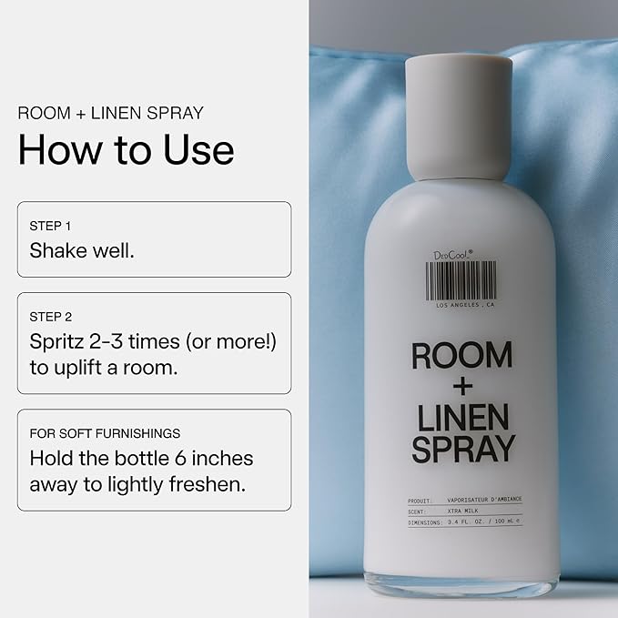DedCool Room + Linen Spray in Xtra Milk | Natural Fabric Spray | Non-Toxic, Essential Oil Infused | Freshens Home, Bedding, Couch, Closet & Bath | 3.4 fl oz