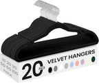 SONGMICS Velvet Hangers 20 Pack, Non-Slip Clothes Hangers with Shoulder Notches, Pants Bar, 360° Swivel Hook, Space-Saving, for Closet, Ink Black UCRF029B02