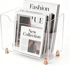 Acrylic Magazine Holder, Crystal Clear Magazine Rack Floor with Metal Feet, Files Newspapers Book Organizer for Bathroom, Living Room, Home Office
