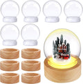 Irenare 12 Pcs 3.9 Inch DIY Snow Globe Kit, 6 Make Your Own Snow Globe Craft with 6 LED Light Wooden Base Clear Plastic Dome for Winter Decor Keepsake Gift Plant Terrarium Display(Wood Base)