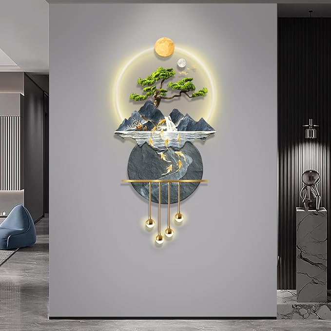 LED Light Decor Wall Art, 3D Art Wall Decor with Light, Decors Walls Sculptures Large 3D Art, Decors Walls Sculptures Lighting Modern, Plug-in Power Supply, Blue D, 23x47in