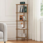 HOOBRO Corner Shelf Stand, 5-Tier Bamboo Corner Bookshelf, Plant Display Shelf, Corner Bookcase, Multipurpose Shelving Unit for Small Space, Living Room, Easy Assembly, Mocha MA20CJ01