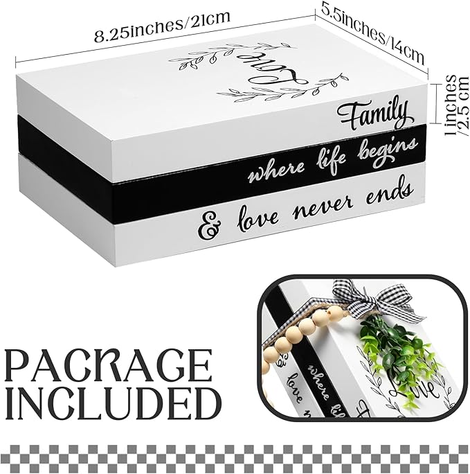 Capoda 3 Pcs Decorative Books for Home Decor Farmhouse Faux Stacked Books Wooden Rustic Table Decor with Bead Garland Twine Ribbon Faux Leaf for Table(Love)