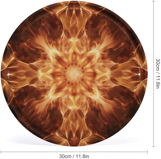 Wall Picture, with Beautiful Flame Pattern Printed Circular Iron Hanging Picture,Wall Art Decor,Home for Bedroom Living Room Bathroom Decor,Iron Painting 11.8X11.8 in