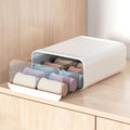 Underwear Organizer Drawer, 10 Cells Plastic Sock Underwear Storage Drawer, Stackable Closet Organizers and Storage Box for Bras, Socks, Scarves, Ties, Belt (Queen Size-White, 1 Pcs)