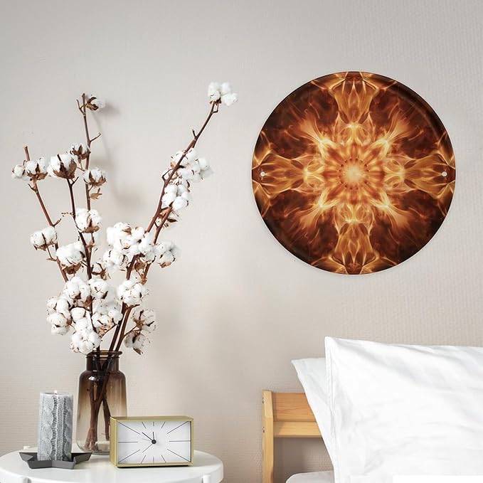 Wall Picture, with Beautiful Flame Pattern Printed Circular Iron Hanging Picture,Wall Art Decor,Home for Bedroom Living Room Bathroom Decor,Iron Painting 11.8X11.8 in