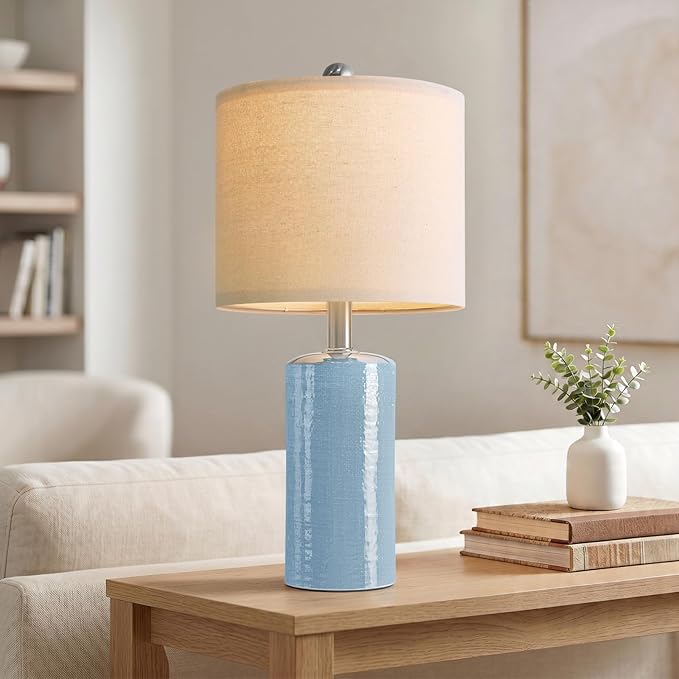 G-SAFAVA 20.5" Small Table Lamps for Living Room Lamp Set of 2 Ceramic Lamps for Bedroom Bedside Lamps Modern Boho Lamps for Night Stands Farmhouse Nightstand Lamp Side End Table Lamp, Light Blue