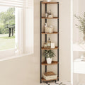 Hzuaneri Corner Shelf Stand, Corner Bookshelf, Storage Standing Shelf Unit with Metal Frame, Plant Stand, Bookcase for Living Room, Home Office, Bedroom, 6-Tier Rustic Brown CS06001B