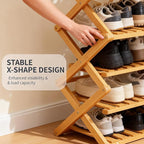 2/3/4/5/6/7/8/9 Tier Bamboo Folding Shoe Rack,2026 New Bamboo Foldable Shoe Rack,no Installation Required,Vertical Multi-Layered Organizer,Space-Saving for Entryways& Balconies (Brown, 4)