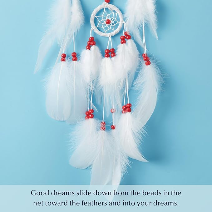 Pretty Jolly Indian Small White Dream Catchers Wall Decor Handmade Feathers Native Mini Dreamcatchers Home Decoration Ornament for Bedroom Birthday Party-2 Rings