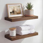 Homeforia Classic Walnut 16 inch Floating Shelf, High End Solid Real Wood Small 16inch Floating Shelves for Wall Mounted, 16in Floating Shelves, Heavy Duty Bracket, 16 X 6.5 X 1.75 inches, Set of 3