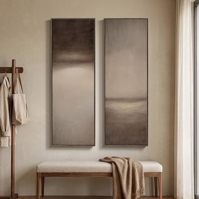 Long Narrow Framed Brown and Beige Neutral Abstract Vertical Wall Art, Set of 2 Modern Canvas Prints Paintings Artwork for Walls, Minimalist Pictures for Living Room Bedroom Hallway Entryway Wall Decor