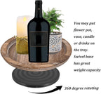 Turntable Rustic Wooden Serving Tray: Hanobe Round Wood Decorative Vintage Centerpiece Candle Holder Trays Farmhouse Ottoman Tray with Turn Table for Kitchen Countertop Coffee Table