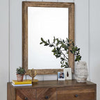 AAZZKANG Rustic Wood Mirror Rectangle Decorative Wall Mirrors with Frame Large 26"x18"for Bedroom Living Room Bathroom Entryway Hanging Brown