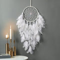Dremisland White Feathers Dream Catcher Wall Hanging Elegant Wall Art Room Decoration for Windows Balcony Bedroom Wedding Party Gift for Girls and Kids (No Lights)