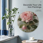 Wall Picture, with Vintage Beautiful Rose Printed Circular Iron Hanging Picture,Wall Art Decor,Home for Bedroom Living Room Bathroom Decor,Iron Painting 11.8X11.8 in