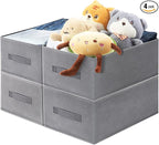 Jeans Organizer for Closet: Foldable Wardrobe Clothes Organizer with Handle, Stackable Closet Clothes Drawer Organizer Tshirts with 7 Grids for Leggings, Sweater, Jean, Pants, Grey (4 PACK)