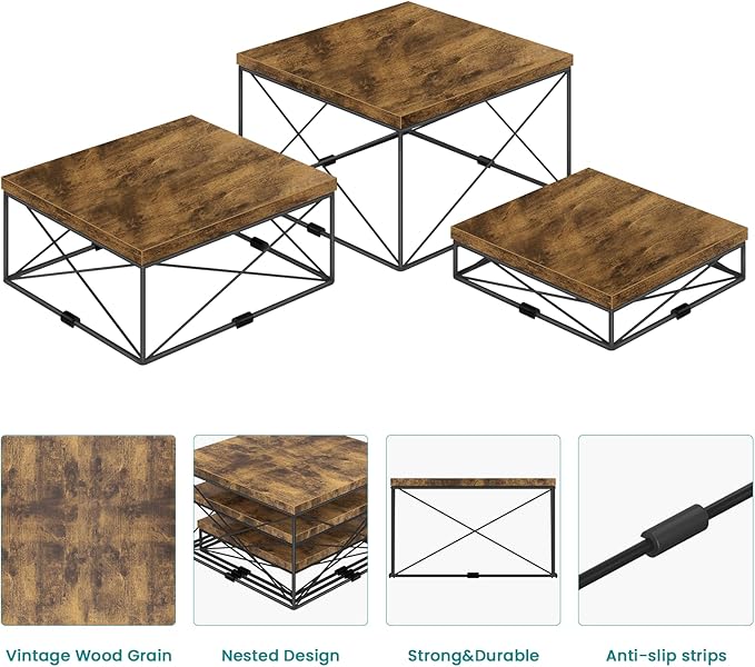 ELITEROO Buffet Risers, Wood Food Riser for Buffet Table, 3Pcs Dessert Table Display Set for Catering Supplies, Square Risers Display Stands for Wedding Party Decor, Rustic Brown, 8"x9"x10"