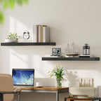 HOOBRO Floating Shelves for Wall, Wall Mounted Shelf Set of 2, 31.5" Hanging Shelf with Invisible Brackets, for Wall Decor Storage in Bathroom Bedroom Kitchen Living Room Office, Black BK80BJP201