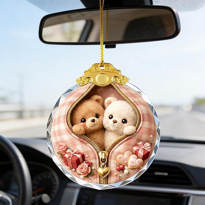 Crystal Teddy Bear Couple Ornament Suncatcher Home Decoration Car Interior Decorations Charm Pendant for Men Women Teens Graduation Gifts Friendship Birthday Gifts for Friend Female Xmas Gifts