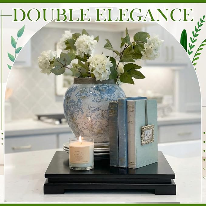 Chunful 2 Pcs Rectangle Wooden Display Stand Wood Vase Display Base Black Pedestal Stand Rectangle Vase Riser for Vases Teapot Trophy Collectibles Aquarium Lamp Home Decoration(10.2 x 8.9 x 1.8 Inch)