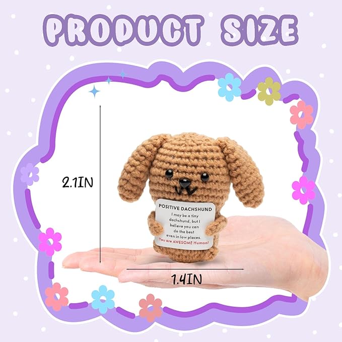 Funny Handmade Crochet Dachshund for Women Men, Positive Emotional Support Dachshund, Valentine's Day Gift, Birthday Basket Gift for Home Decorations