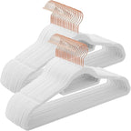 SONGMICS Velvet Hangers, Set of 50 Clothes Hanger with Rose Gold Swivel Hook, Non-Slip, and Space-Saving, 0.2-Inch Thick, 17.1-Inch Long for Coat, Shirt, Dress, Pants, Tie, Cloud White UCRF021W02