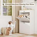 Shoe Cabinet with 2 Flip Drawers, Slim Wooden Hidden Shoe Organizer with Drawer, Pet-Proof Narrow Shoe Storage Cabinet for Entryway Living Room Behind The Door