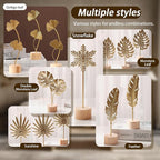 Gold Leaf Home Decor Set - Metal Leaves Statues, Modern Artistic Sculptures for Living Room, Office, Shelf & Home Decorative, Handmade 3D Botanical Accents (Monstera, Ginkgo, Snowflake, 3PCS)