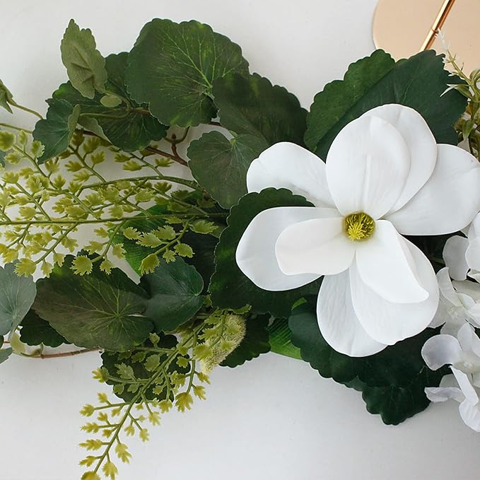 29.5in Artificial Peony Floral Swag, Simulation Mixed Flower Lintel Wall Hanging Faux Floral Swag Wreath with Green Leaves, Wedding Arch Garland for Ceremony Table Centerpiece (Magnolia)