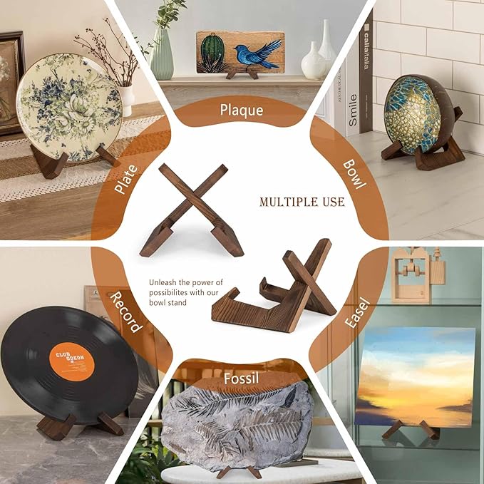 ANBOXIT Bowl Stands for Display, 6.5 Inch Plate Holder, Wooden Easel Frame Holder, Display Stand for Large Deep Platters and Dishes, 6.5" H x 9" W x 7.9" D (For Bowls under 5" in Depth)