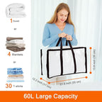 Vieshful 5 Pack Clear Comforter Storage Bag, 60L Clothes Storage Bag with Zipper Closet Organizer, Plastic Storage Containers Moving bags for Comforter, Blanket, Bedding, Duvet, Toys