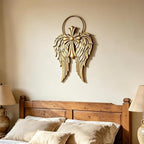 Sintosin Vintage Gold Angel Wings Wall Decor Small 14 X 22 Inch, Hanging Antique Religious Christian Cross Wall Art with Metal Halo, Decorative Wood Sculptures Home Decor for Hallway Living Room
