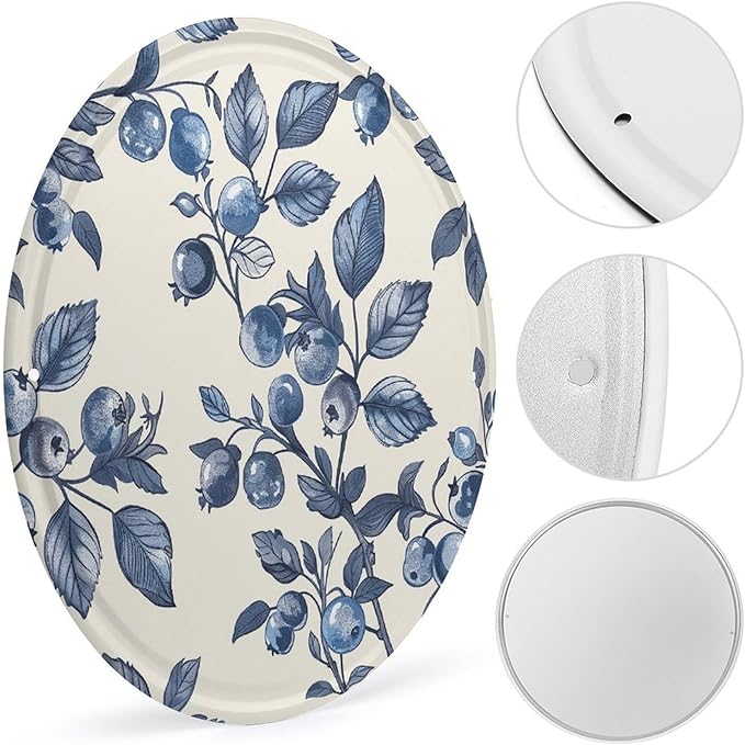 Wall Picture, with Blueberry Flower Pattern Printed Circular Iron Hanging Picture,Wall Art Decor,Home for Bedroom Living Room Bathroom Decor,Iron Painting 11.8X11.8 in