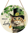 St. Patrick's Day Door Decoration for Home Cat Lucky Shamrock Wreath for Front Door Lucky Clover Cat Hanging Wall Sign Green Wreath Wooden Plaid Plaque for Porch Home Office Farmhouse 12"x12"