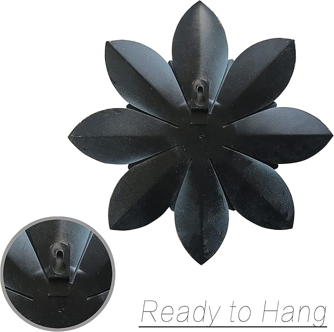 Dark Blue Metal Flower Wall Art Decor, 9.5“ Rustic Modern Floral Sculpture, Distressed Iron Wall Hanging Home Decoration Accent Artworks for Indoor Kitchen Bedroom Living Room Office Outdoor Garden