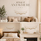 opulinea Moon Phase Garland Gold Hammered Metal - Celestial Boho Wall Hanging Decor Moon Phases Ornament for Bedroom Aesthetic Above Bed Living Room Home Decor