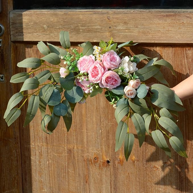 Artificial Peony Swag, Set of 2 Pink Flowers Swag Floral Swag Arrangements Decorative Wedding Arch Flowers for Wedding Arch Front Door Wall Decor
