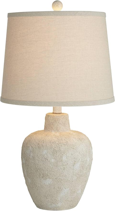 360 Lighting Romeo 23 1/2" High Jar Small Farmhouse Rustic Natural Cottage Coastal Accent Table Lamps Set of 2 Beige Distressed Earth Tone Finish Shade Living Room Bedroom Bedside Nightstand