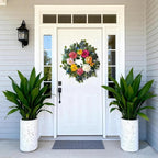 24 Inch Spring Wreaths for Front Door,Spring Wreaths,Spring Summer Door Wreaths with Yellow and Pink Dahlia Hydrangea Peony Flower Wreath for Outside Indoor Outdoor Home Porch Wall Decor