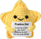 Positive Star 3 inch Handmade Knitted Wool Doll with Positive Card for Cheer Up Gifts Emotional Support Crochet Star Doll for Home Decoration